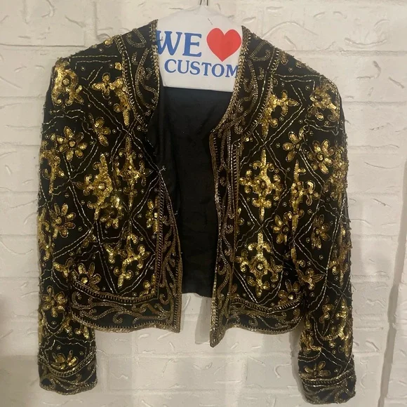 Scala Black and Gold Embellished Cropped Blazer - Picture 3 of 4